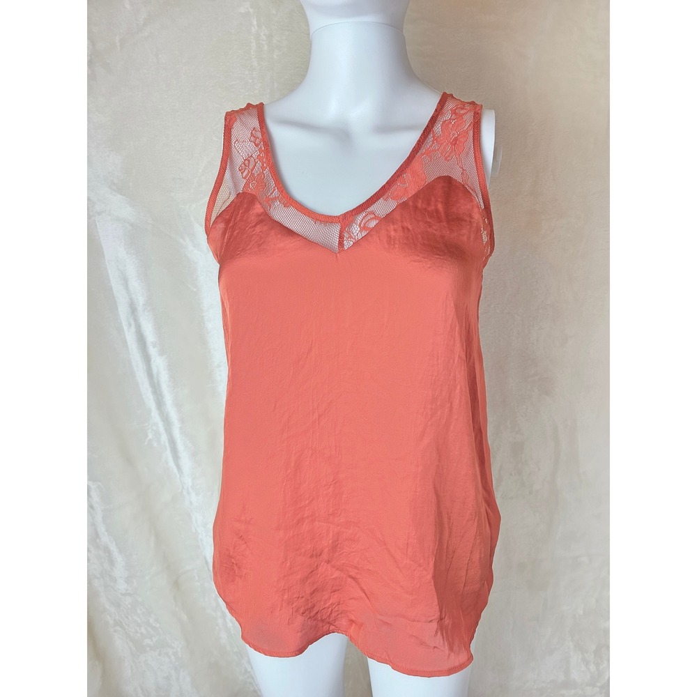 Coral Lace Trim V Neck Sleeveless Tank Top Women's XS‎